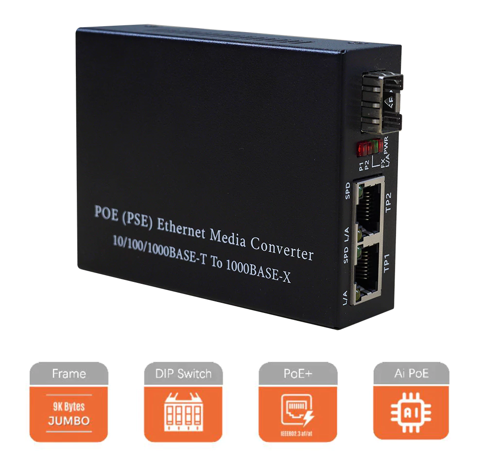 Gigabit POE Media Converter 2 RJ45